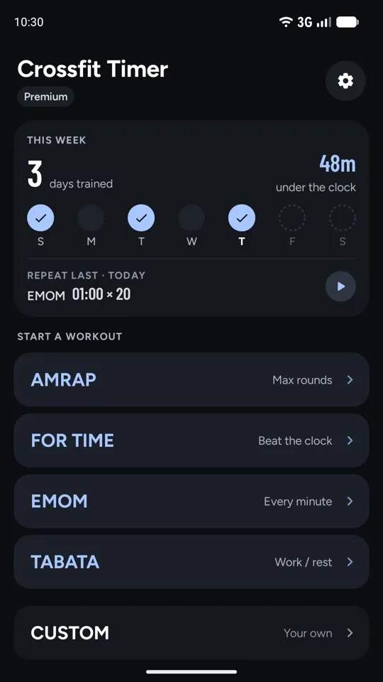 CrossFit Timer home screen