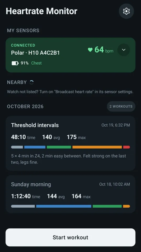 Home screen with the connected sensor
